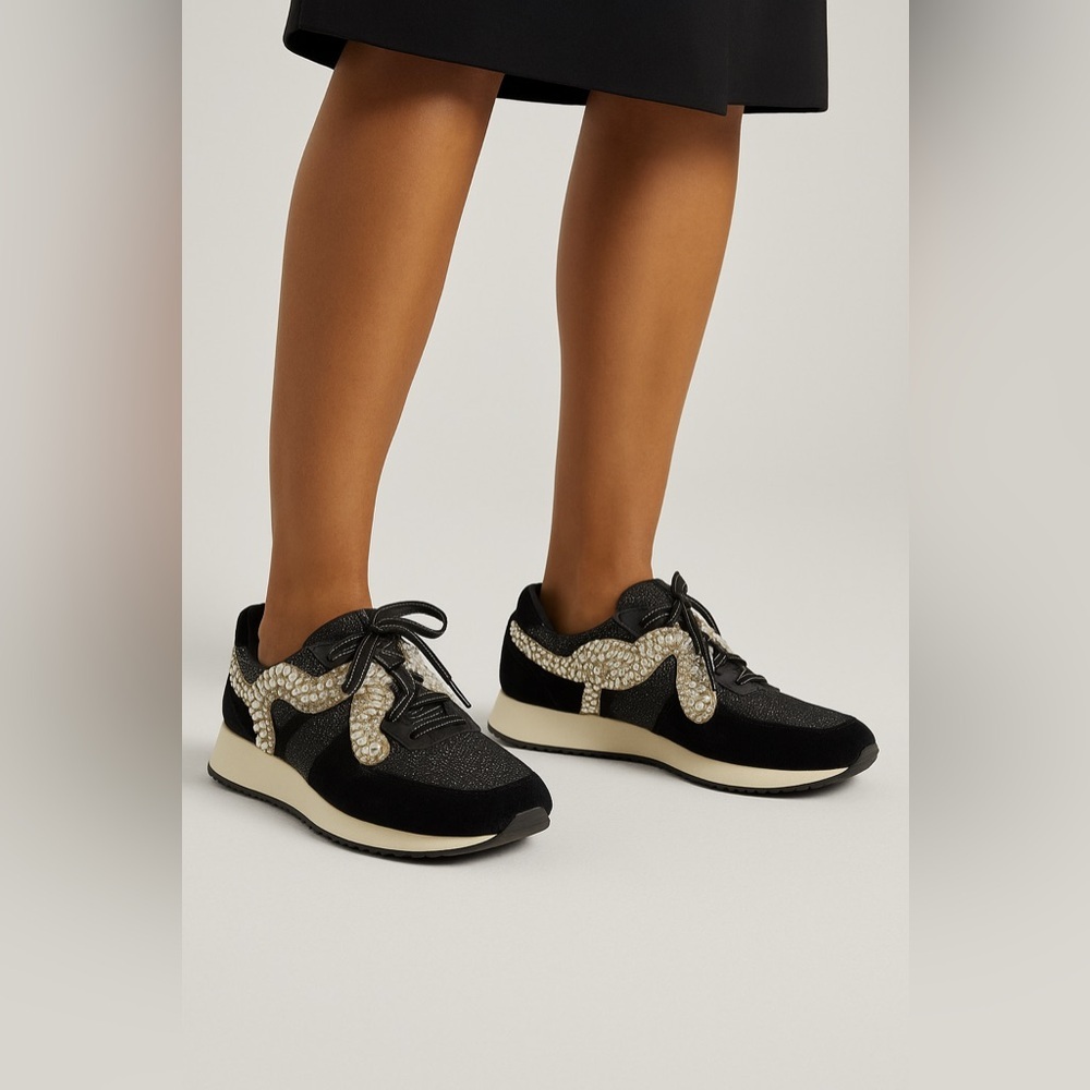Sophia Webster Black Velvet/Mesh Embellished Royalty Low Top Sneakers